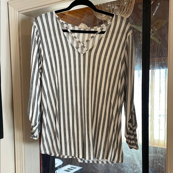 Flower & Feather Tops - Flower & Feather, 1XL, Striped Black and White Women's Top